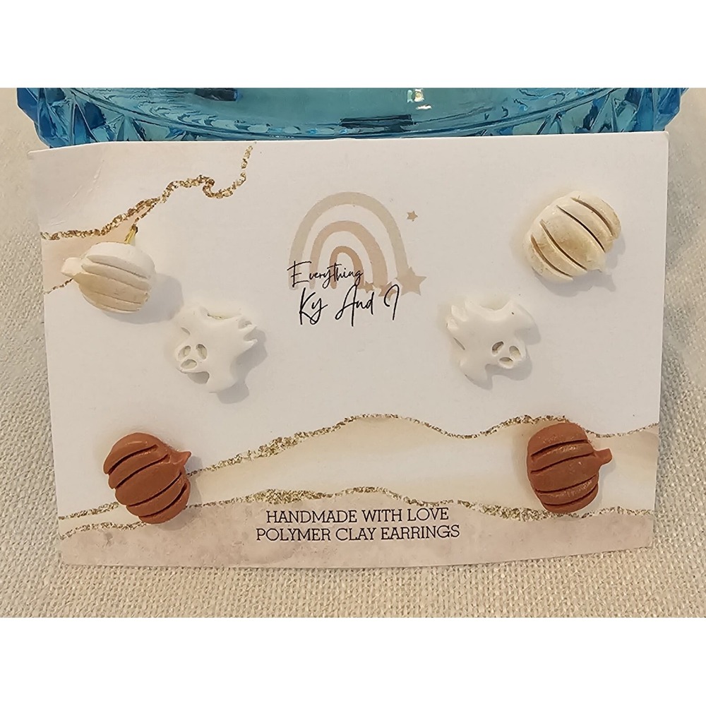 Fall Pumpkins And Ghost Clay Earrings Set Of 3